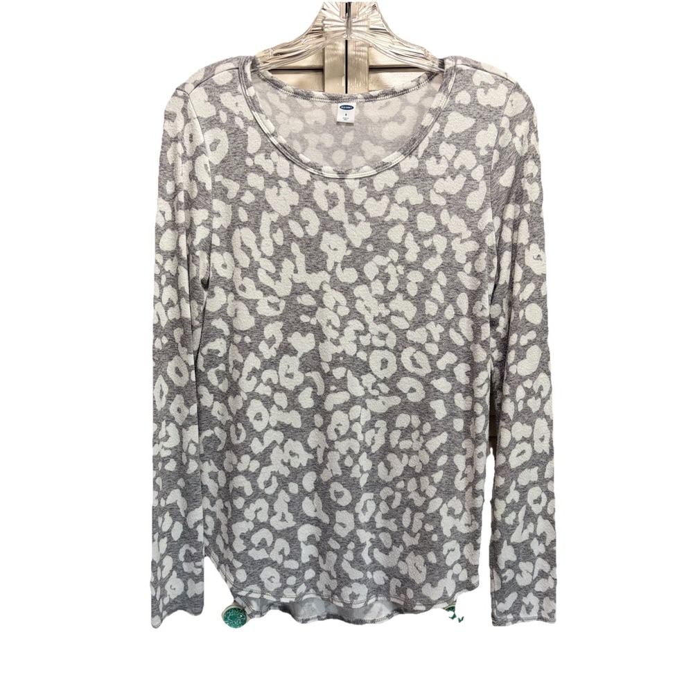 Old Navy Gray/White Cheetah Sweater Long Sleeve Round Neck Size‎ S Soft